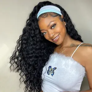 24 Inch Deep Wave Hair Hoop Wig, Heat Resistant Synthetic Fiber, Rose Net Cap & Elastic Band, Lightweight Comfortable Curly Wig, Coily Textured Wigs, Wavy Wigs for Women
