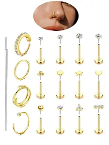 Nose Rings Studs Hoops for Women Men 20G Hypoallergenic Surgical Steel Push in Threadless Flat Back Earrings CZ Helix Tragus Lip Cartilage Medusa Nostril Body Piercing Jewelry Helix Pierced Ring