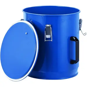 Garvee 8 Gallon Steel Fryer Grease Bucket with Rust-Resistant Coating, Safety Lid, Lock Clips, and Filter Bag for Convenient Cooking Grease Storage and Transport in Blue