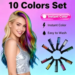 10-color temporary hair dye comb set, Haircare, gentle on natural hair, preserves original hair color, colors naturally and transparently without clumping, with long-lasting, stable color, lasting over 24 hours for everyday styling without fading