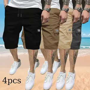 Men’s Four-Piece  Set – Brown/Black/Dark Navy Blue/Green – Angled Cargo Pockets – Versatile  Wear – Everyday Use — Men’s Workwear Cargo shorts summer Casual run work