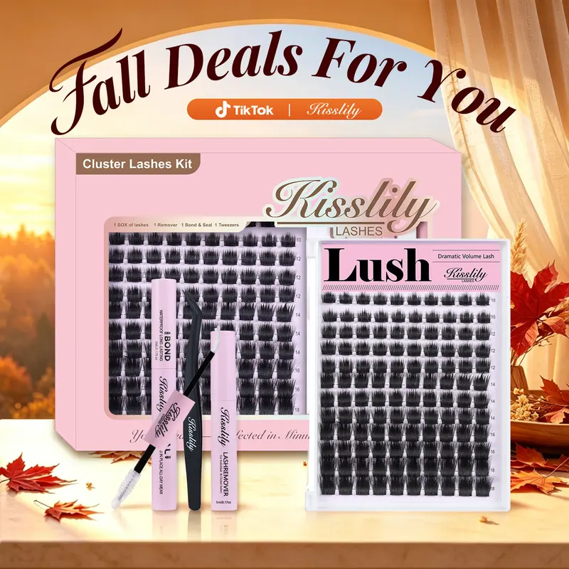 Lush | Kisslily Voluminous Spiky Manga Cluster Lashes Kit - Waterproof, Super Soft, Thin Band, Long-Lasting Daily Volume Eyelash for Adults, Beginner-Friendly DIY Dramatic Lashes #tiktokshopstockup