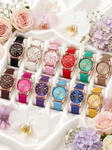 A set of 12 fashionable three-eye dial leather quartz watches Casual Trendy Wristwatch Modern Casual Wristwatch Quartz Analog Watches