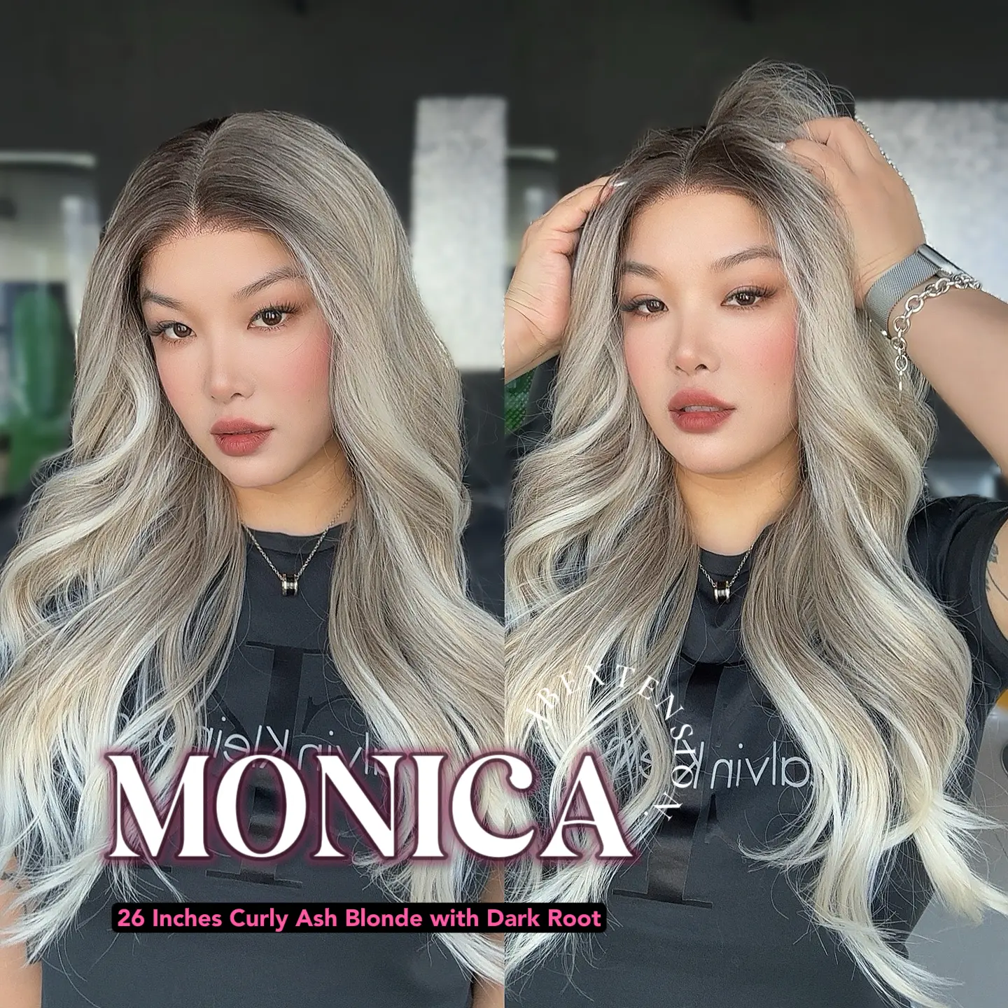 JBEXTENSION 26 Inches Curly Blonde with Dark Root Pre-Cut Frontlace Glueless Wig MONICA