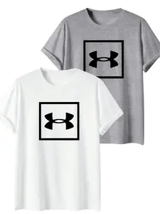 Under Armour Square Box Logo Print T-Shirt, Breathable Fitness Outdoor Short Sleeve, Casual Comfort Fit, Soft Fabric, Classic