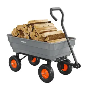 [HOT PRODUCT - FLASH SALE] Garvee Garden Dump Cart 600 lb Capacity, 10" All-Terrain Wheel Utility Wagon with Steel Frame, Poly Bed, Quick-Release Dump & 180° Handle, Gray/Orange