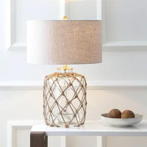 JONATHAN Y Mer Glass and Rope LED Table Lamp , for bedroom, living room, foyer, hallways, dining room, dorms