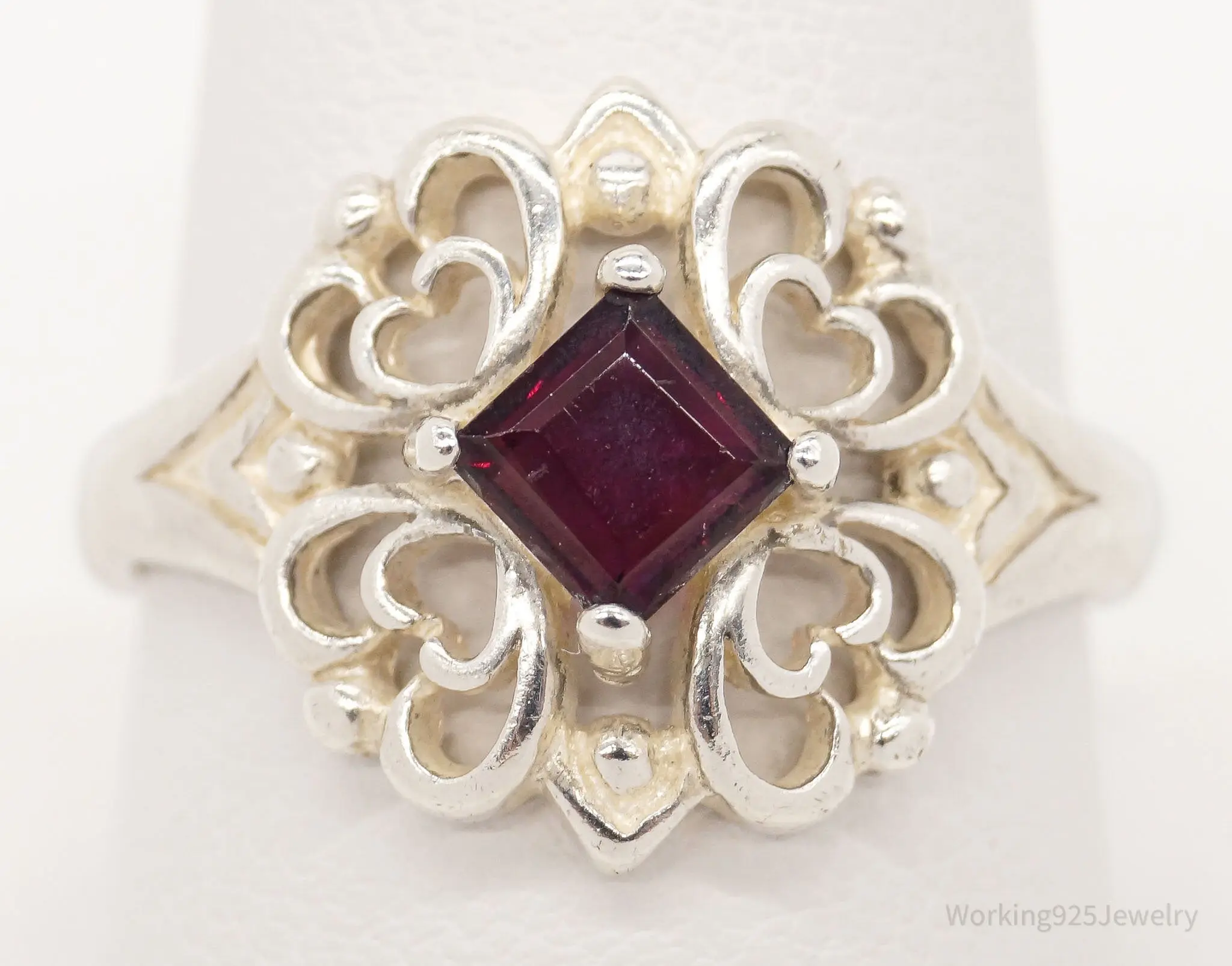 Vintage NV Rhodolite Garnet Sterling Silver Ring - Size 10