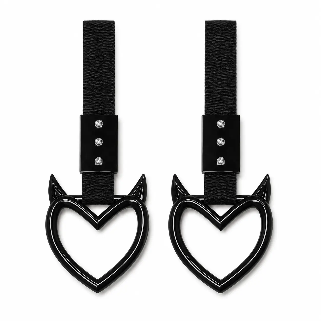 2 PCS Black Devil Heart Handle Strap  Car Accessories Drift Charm Hanging Ring Exterior Keychain Decoration