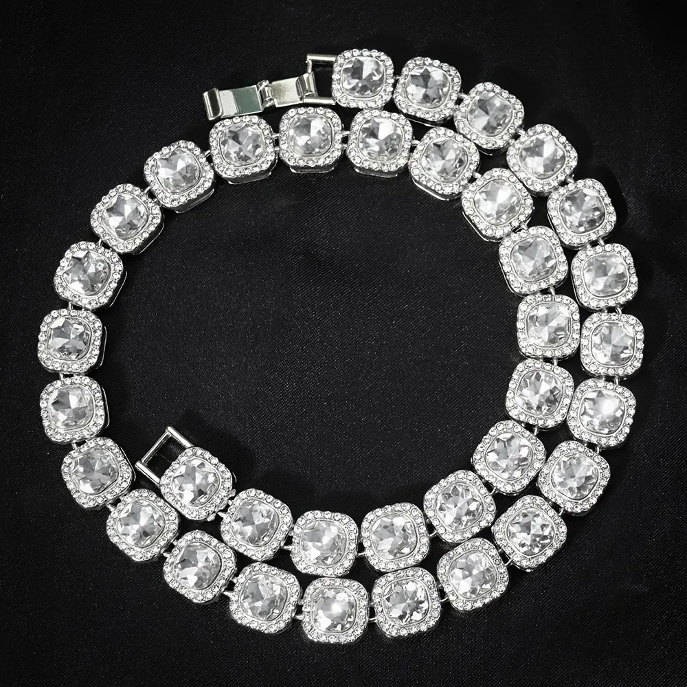 Fashionable and Elegant 13mm Square Tennis Chain for Men and Women Cuban Chain Hip Hop Jewelry Cuban Chain Necklace Valentine's Day Halloween Gift Jewellery Accessories