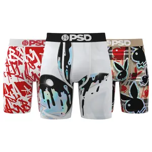 PSD Mens Playboy Boxer Brief 3 Pack - TikTok Exclusive Bundle - Standard Length 7 Inch Inseam, Soft and Breathable Poly Blend Fabric