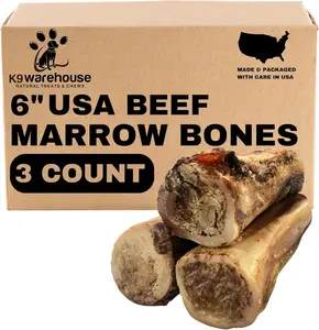 K9warehouse Beef Marrow Bones for Dogs – 3 Pack | Natural, Odor-Free, Long-Lasting Dog Chews for Aggressive Chewers, Supports Dental Health