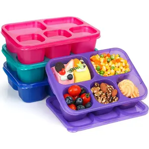 Bento Box Adult - Snack Box Containers 4 Pack, 5 Compartment Lunchables Containers for /Adults, Meal Prep Container Reusable for Travel (Colorful)