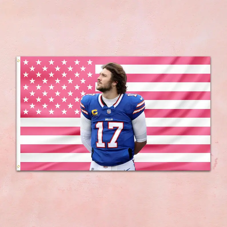 Josh Allen Lightweight Pink USA Flag Tapestry, Hanging Aesthetic Room Decor for Sports Fans