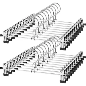 Hangers with Clips Heavy Duty 18 Pack, Adjustable Metal Pants Hanger, Skirt Hangers with Clips Space Saving Hangers for Jeans Steel Stainless