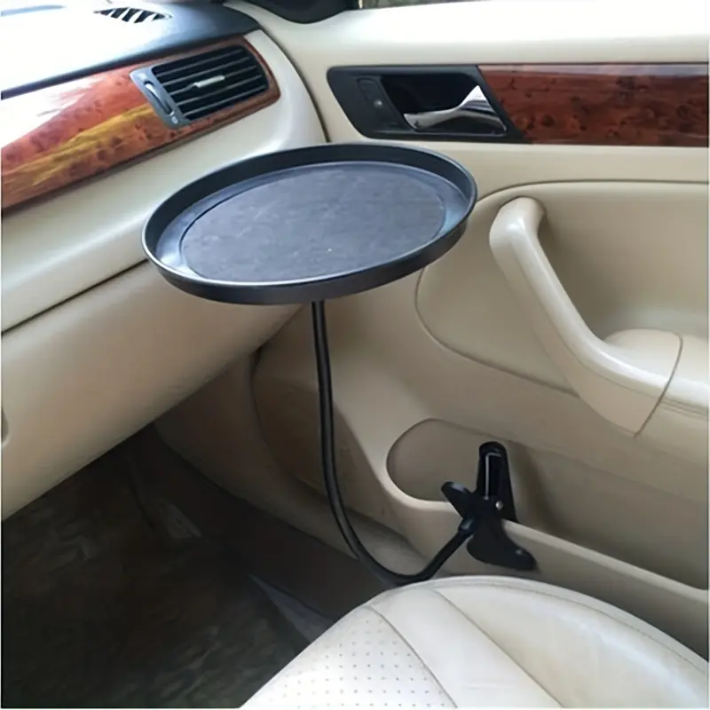 Adjustable 360° rotating car tray, clamp-on cup holder and folding table with anti-slip surface, heavy-duty dashboard organizer suitable for SUVs and trucks, hands-free smartphone stand, Car organization accessories, Car organizers