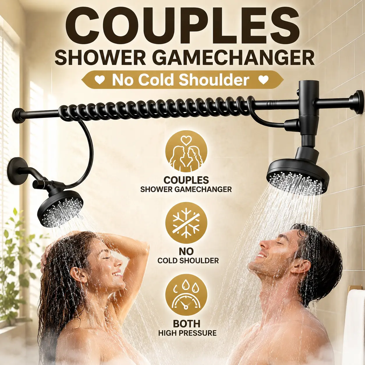 Black High-Pressure Dual Shower Head System with Original Adjustable Slider, Renter-Friendly, SPA-Like, Couple-Focused, Ideal Gift for Men and Women