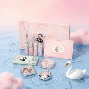 Pink Ballet Makeup Gift Box | Full Set: Setting Powder, Blush, Contour, 10-Color Eyeshadow, 4 Matte Lip Muds, Necklace + Gift Bag & Card, Ideal Gift Cosmetics Kit, Beauty Kit
