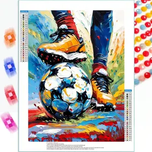 1pc 5D Round Diamond Painting | Football Silhouette Colorful Graffiti Soccer Art Poster Wall Art Painting, Ideal For Beginners, Beginner Friendly, And Craft Enthusiasts, Perfect For Home Decor, Great Gift For Birthdays, New Year, Valentine'S