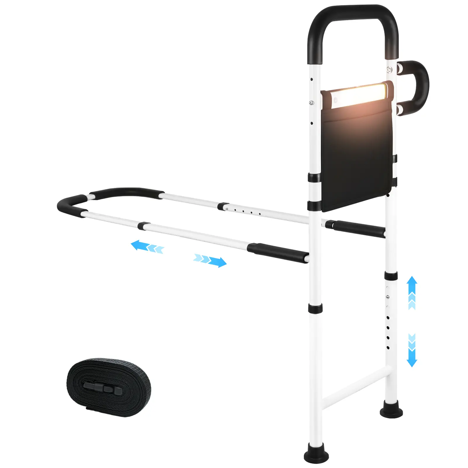ZEX014-V4-Bed Rails for Elderly Adults Safety with Motion Sensor LED Light - Adjustable Bed Assist Rails for Full Size, Portable Bed Cane for Seniors with Storage Pocket, Hold Up to 330 Lbs