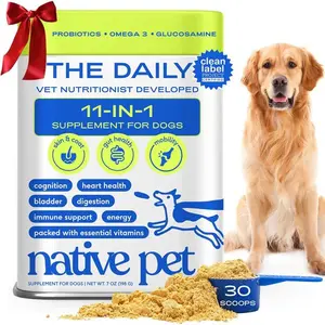 Dog Vitamins & Supplements - 11-in-1 Vitamin Powder for Dog Food Topper - Collagen, Glucosamine, Probiotics, Omega & More - Supports Healthy Gut, Mobility & Overall Health - 30 Scoops, Daily Dog Multivitamin, All Breed Formula, Vet Recommended