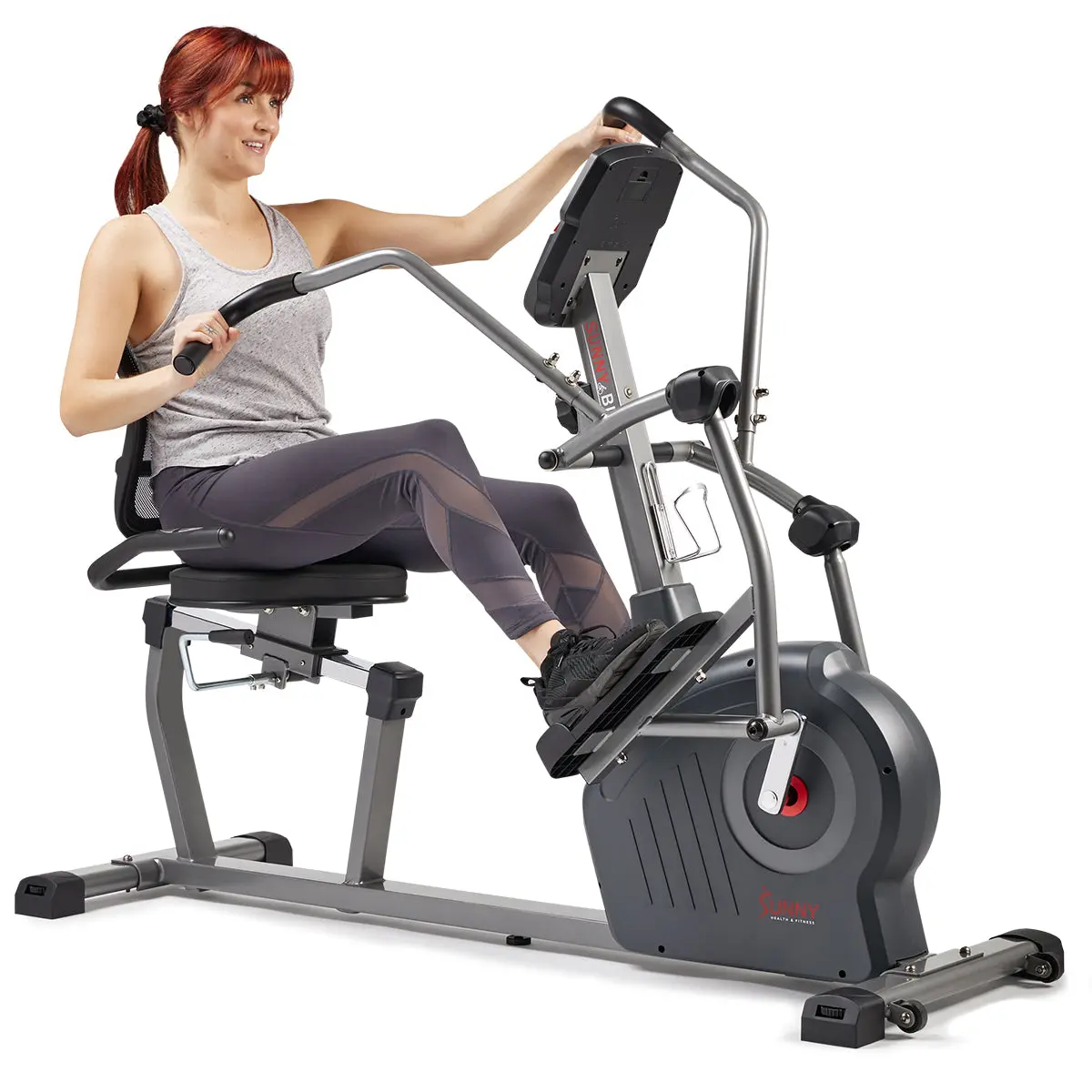 SUNNY Elite Recumbent Cross Trainer Elliptical Bike Home Gym Workout Fitness Full Body Arm and Leg Training 12 Level Magnetic Resistance Seated Low Impact Exercise Machine with Display Monitor Indoor Cardio Equipment for Home Use 300 lbs Capacity