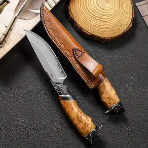 Steel fixed blade pocket knife high quality SKD-11 with pirate captain decoration and solid wood handle with leather sheath, EDC knife, Christmas gift