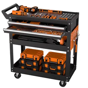 Garvee 5 Tier Heavy Duty Rolling Tool Cart On Wheels, 400 Lbs Capacity, Metal Utility Carts with Lockable Drawer & Side Pegboards, Mechanic Tool Storage Organizer for Garage Workshop Repair Shop