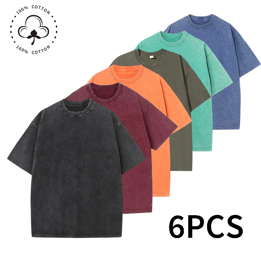 6-Pack Oversized T-Shirts for Men and Women — Gym Vintage Heavyweight Cotton Workout T-Shirts, Acid Wash, Baggy Tees, Washed Shirt