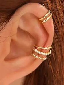 4-Piece Non-Pierced C-Shaped Ear Cuffs, Adjustable Clip On Cartilage Earrings for Women Without Piercing, Earrings Set, Adjustable Fit, Brass Material