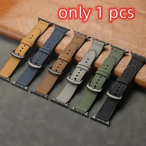 Unisex Watch Band Compatible with Apple Watch Ultra Se S10-S1, 38-49mm, Sport Sweatproof, Vintage Leather Silicone Mix, Business Casual