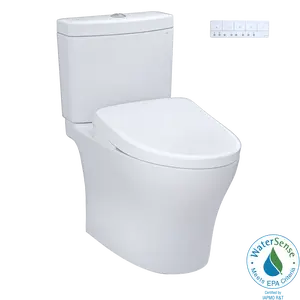 TOTO WASHLET+ Aquia IV Two-Piece Elongated Dual Flush 1.28 and 0.9 GPF Toilet and Contemporary WASHLET S7 Contemporary Bidet Seat, Cotton White - MW4464726CEMGN#01, MW4464726CEMGNA#01