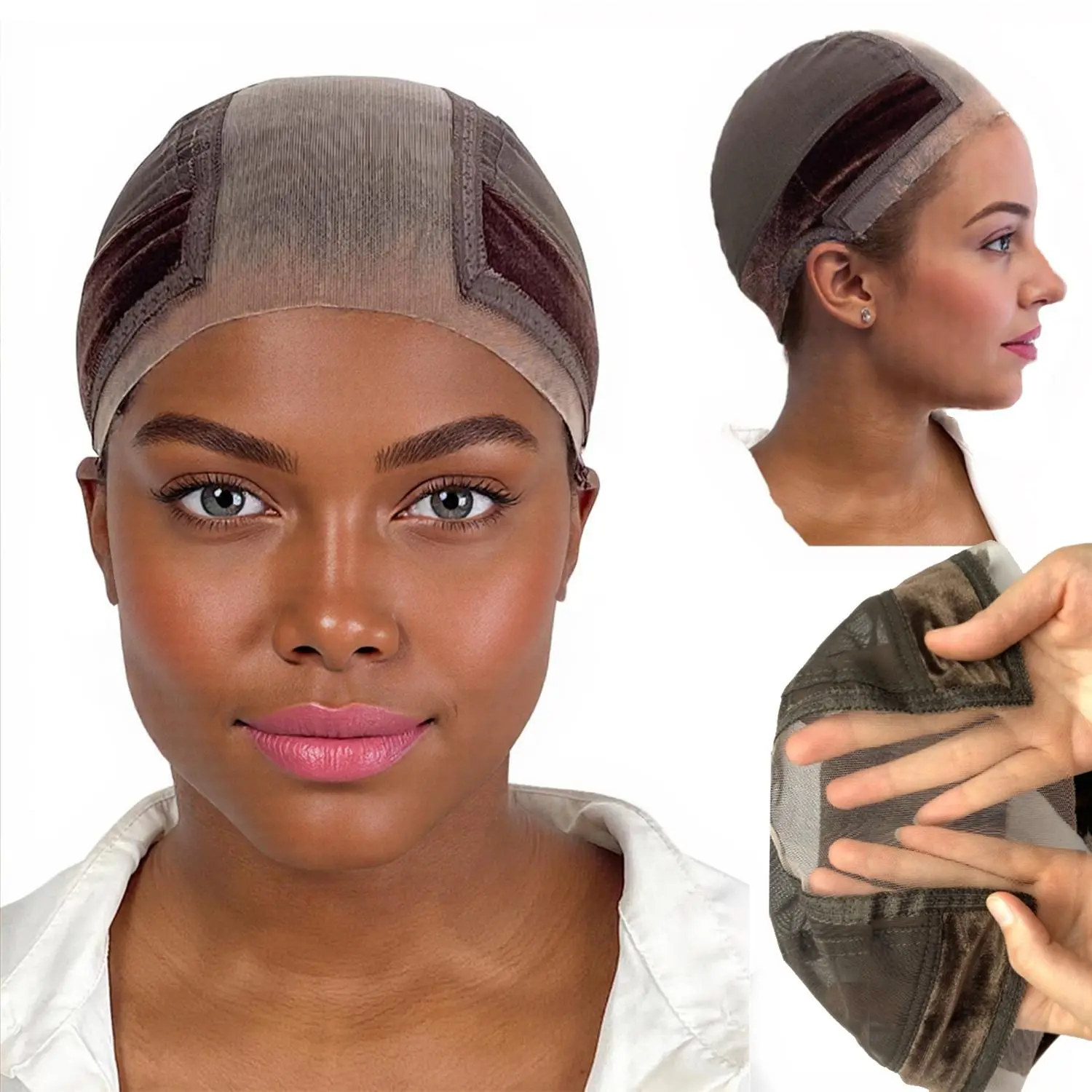 Wig Cap with Secure Grip Band for Keeping Wigs in Place, 1-Count Adjustable Fit Dome Mesh Cap with Exposed Ears, Non-Slip Breathable Cap to Wear Wigs Glueless, Hair Accessory