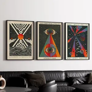 Retro Psychedelic 70s Canvas Wall Art, 3 Counts/set Inspirational Quotes & Meditation Posters, Artwork Wall Painting for Gift, Hippie Decor for Bedroom, Living Room, Vintage Wall Art, Ornaments