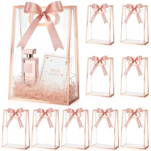12 Pcs Mother's Day Clear Plastic Gift Bag with Ribbon Transparent Gift Bag Wedding Gift Bag Reusable Gift Wrap Tote Waterproof Present Individual Packaging Bag for Teacher's Day Graduation Wedding Bridal Birthday Baby Shower Summer Christmas Party