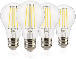 Jaspertronics™ Dusk to Dawn Outdoor Sensor A19 LED Light Bulb, 2700K Daylight,8W (100W Eqv.), 1400LM, Vintage Filament E26 Base,Auto On/Off Photocell Automatic for Energy-Efficient Outdoor Lighting, 4 Pack