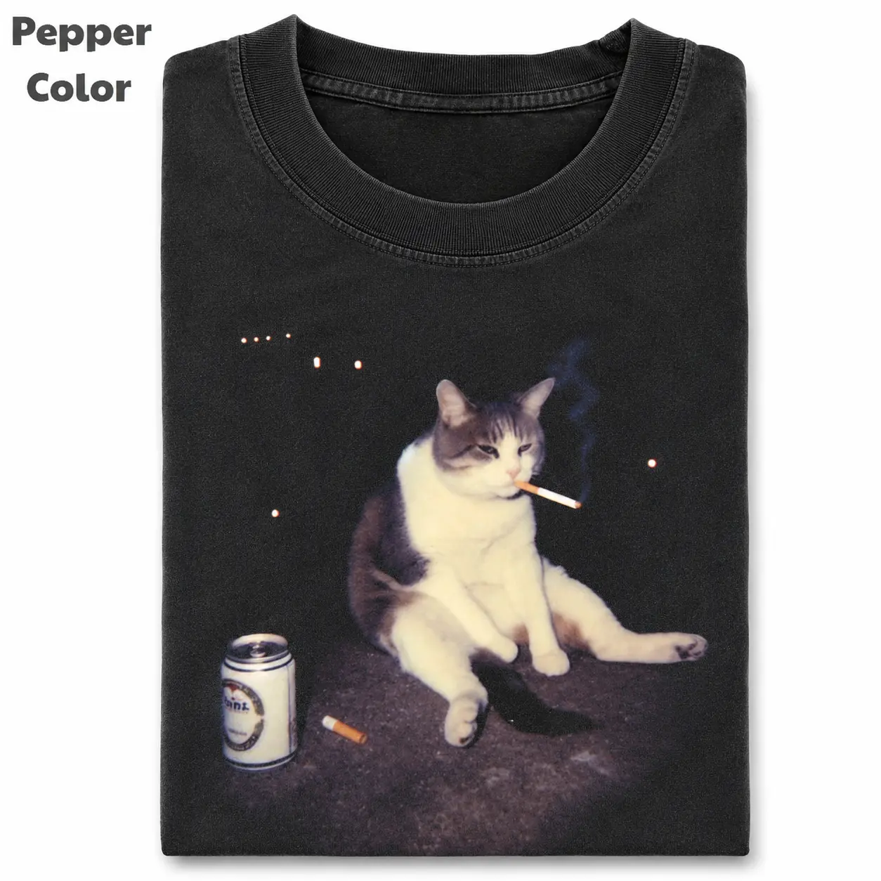 Gildan Men's and Women's T-shirt, Funny Animal Vintage Graphic Tee, Midnight Existential Cat T-Shirt, Stupid Cat Animal Shirt, Unisex Meme Cringe Funny Shirt, Menswear Womenswear Streetwear Cotton