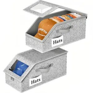 Stackable baseball cap storage box, holds up to 24 hats, durable cardboard, classic style, closet organization, hats