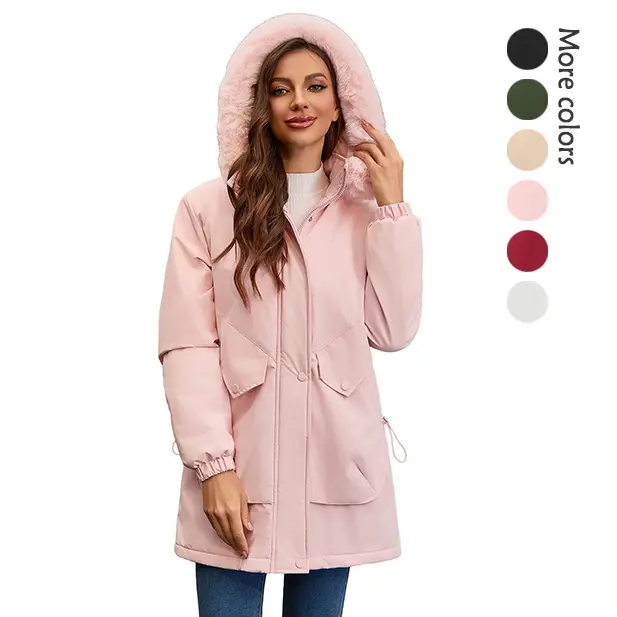 Women's Fleece Thick Waterproof Long Sleeve Casual Fitted Outerwear Hooded Rain Jacket - Detachable Hood, Windproof, Lightweight, Pockets for Fall Winter Hiking Travel, Tops, V-Neck, Plain, Dry Clean, Athletic