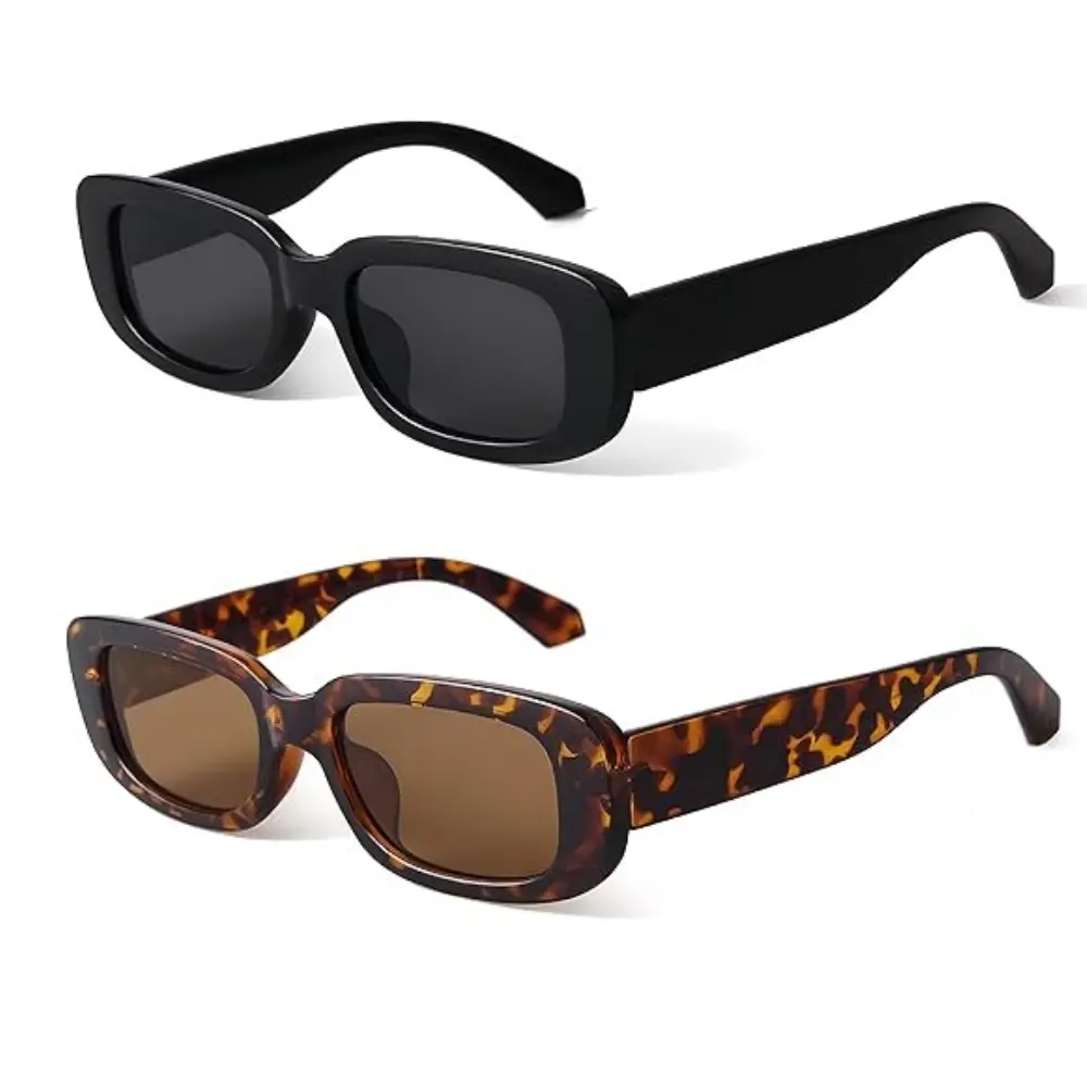 2PCS Rectangle Sunglasses for Women Retro Driving Glasses 90’s Vintage Fashion Narrow Square Frame