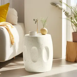 Outdoor Patio Side Table Lightweight Concrete Round Accent Table