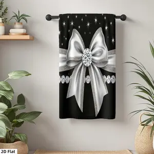 1Pc Glamorous Silver Bow with Diamonds and Sparkles Bathroom Hand Towel Bath Towel, Multiple Size Microfiber Towel, Ultra-Soft Quick Dry and Absorbent Polyester Large Bath Towel, Unique Home Decorative Kitchen Towels, Bathroom Accessory