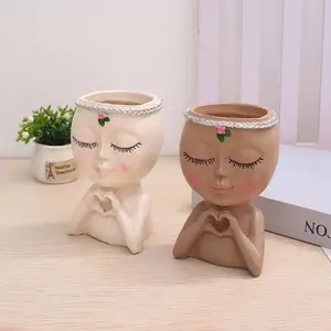 Creative Cute Girl Design Flower Pot, 2 Counts/set Resin Flower Pot with Drainage Hole, Decorative Plant Pot for Home Garden Yard, Planter Pot