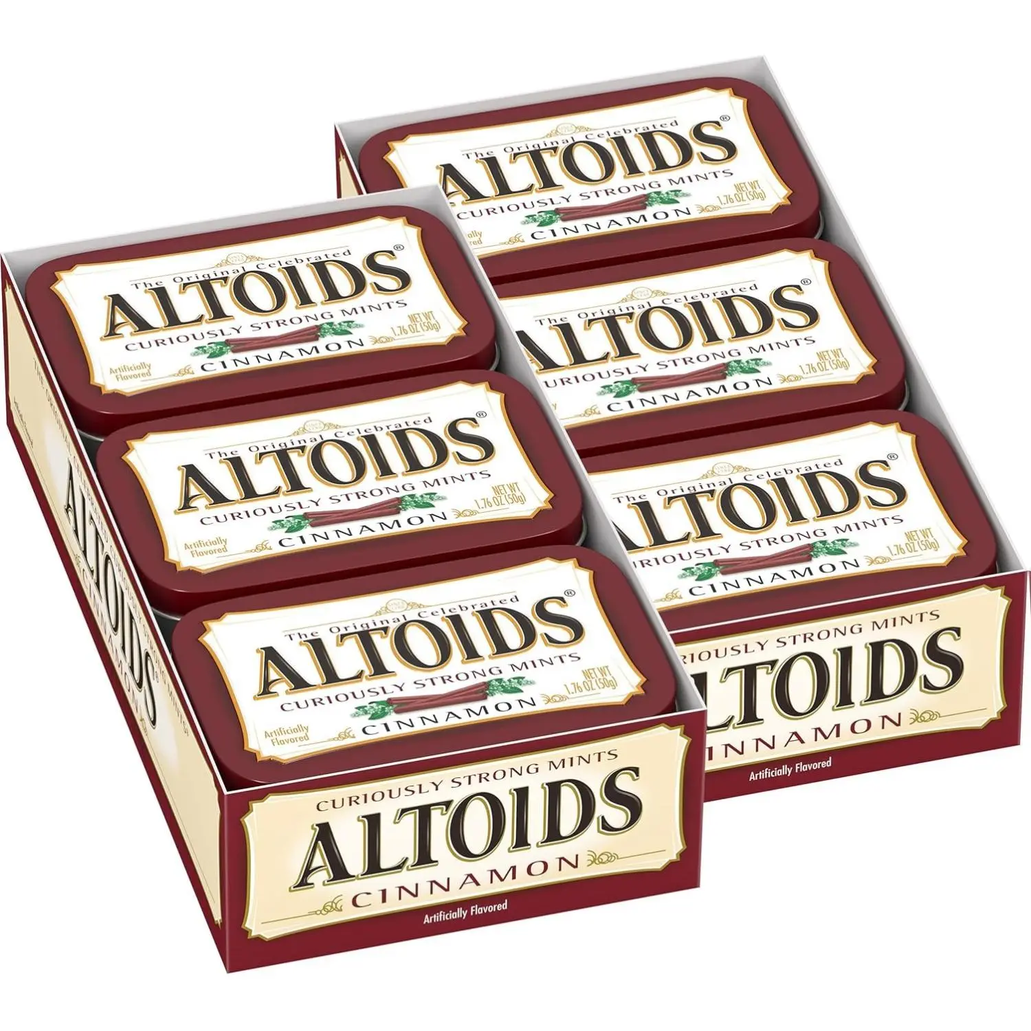 Altoids Classic Cinnamon Hard Candy Breath Mints Bulk Pack 12 Count 1.76 oz Tins Artificially Flavored Curiously Strong Mints for Fresh Breath Sweet Snack