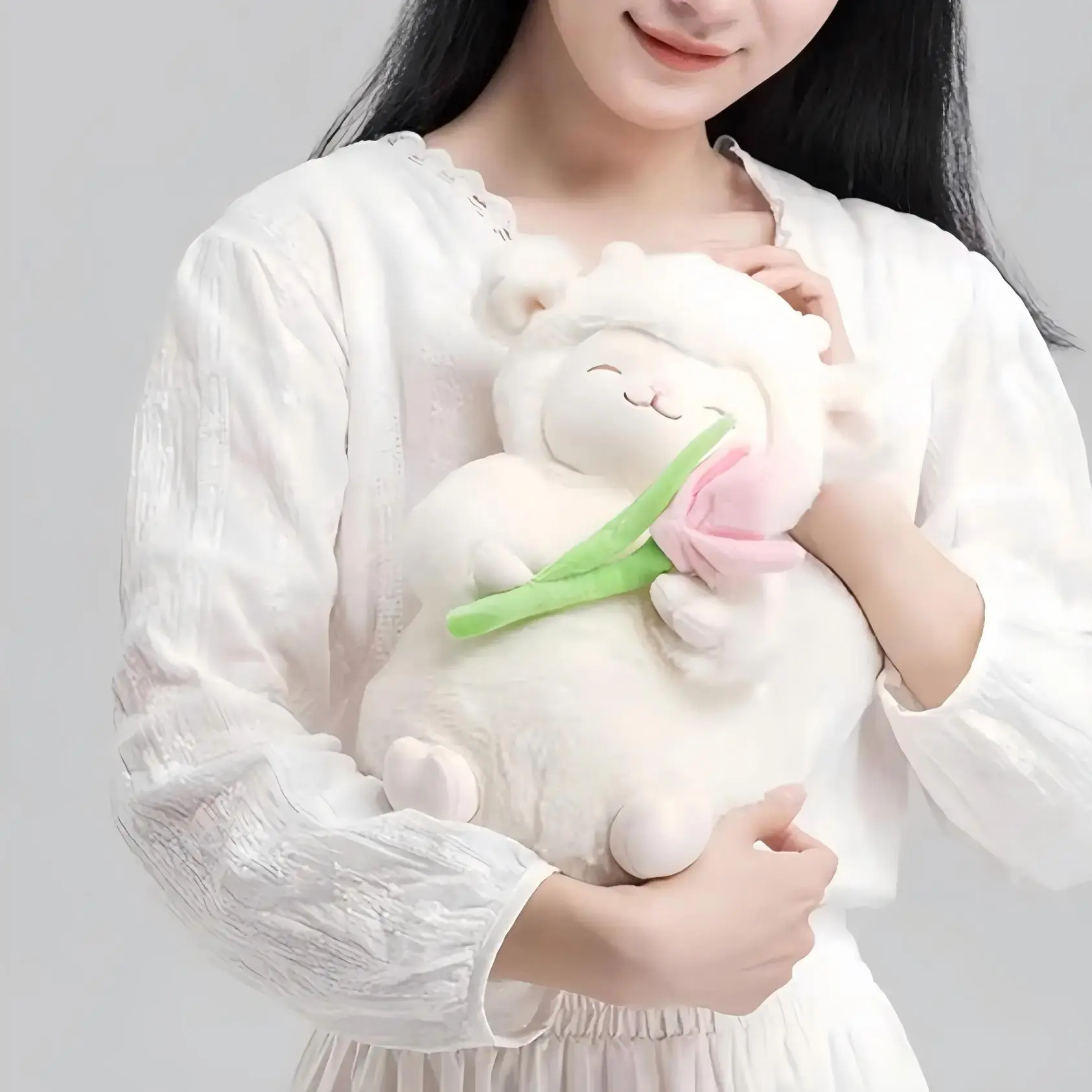 MINISO Baa Baa Lamb Series Warm White Lamb Stuffed Animal - Tulip-Holding Collectible Soft Animal, Cuddly Doll Gift, Soft Adorable Stuffed Aesthetic Room Plush for Home Decor