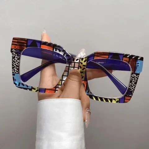 Unisex Vintage Colorblock Square Frame Eyeglasses, Stylish Trendy Eyewear, Trendy Casual Eyeglasses for Everyday Use, Fashion Accessories for Outdoor Activities, Leopard Pattern Eyeglasses, Stylish Square Frames, Fashion Accessory Eyewear