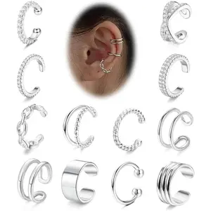 Women's ear tips, non piercing earplugs, clip on cartilage wrapped earrings, adjustable earring set
