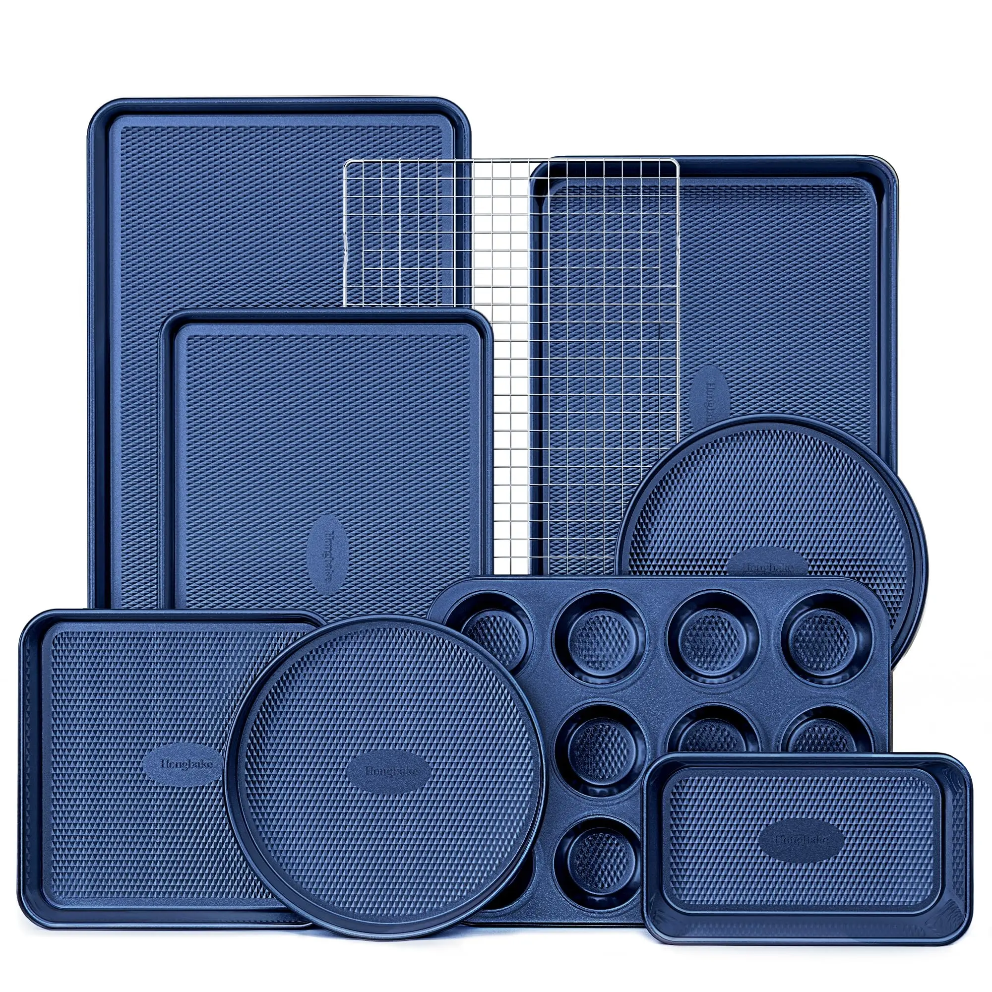 9-Piece Diamond Texture Cookie Sheet Set – Heavy-Gauge Carbon Steel, PTFE-Free Nonstick