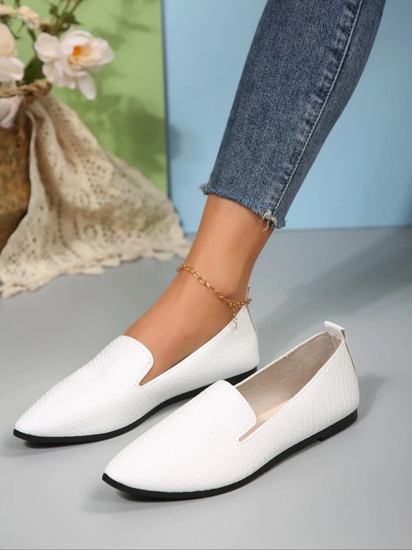 Women's Fashionable Solid Color Pointed Toe Flat Shoes, Casual Comfortable Slip on Shoes for Daily Wear, Lightweight Breathable Shoes for All Seasons, Girl, Casual Flats, Casual Trendy Flat, Footwear
