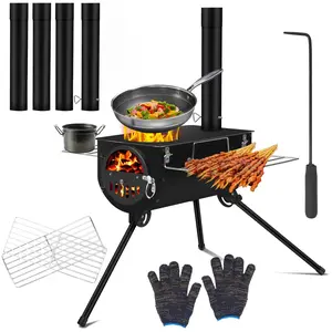 5-in-1 Lightweight Sturdy Tent Stove Barbecue Grill | Outdoor Camping Patio Barbecue Cooking Easy to Carry | Includes Shelf and Gloves, Camping Stove, Hot Tent Stove